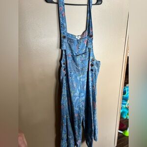 Easel Blue Floral Denim Jumpsuit